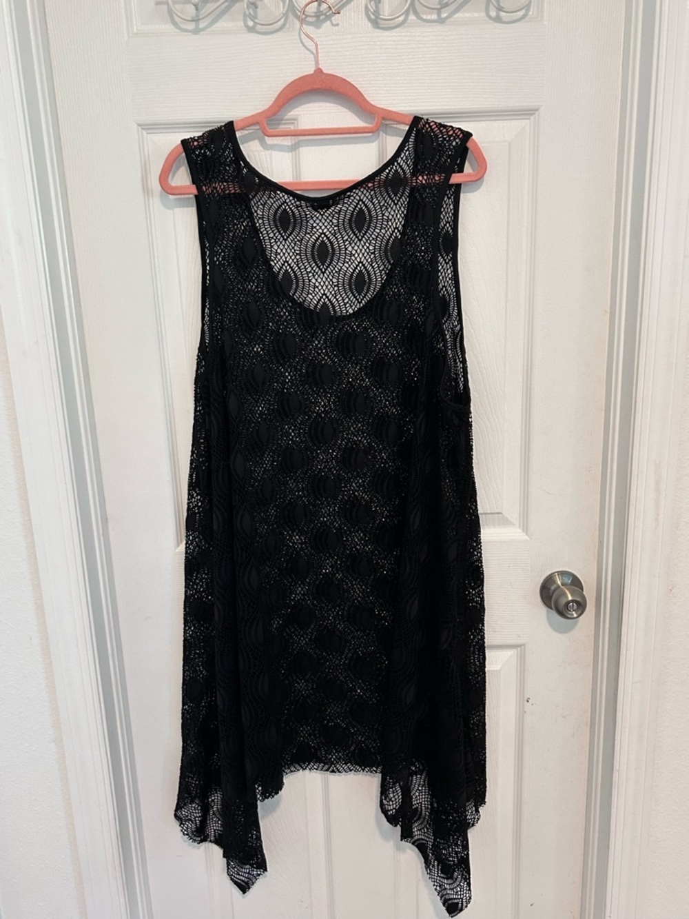 Black Lace Sleeveless Swing Tunic Beach CoverUp Size XL